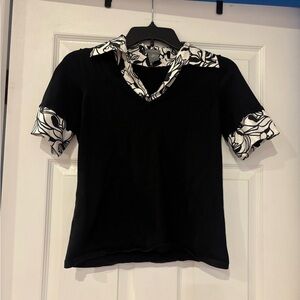 Ann Taylor Black Blouse with White Floral Accents